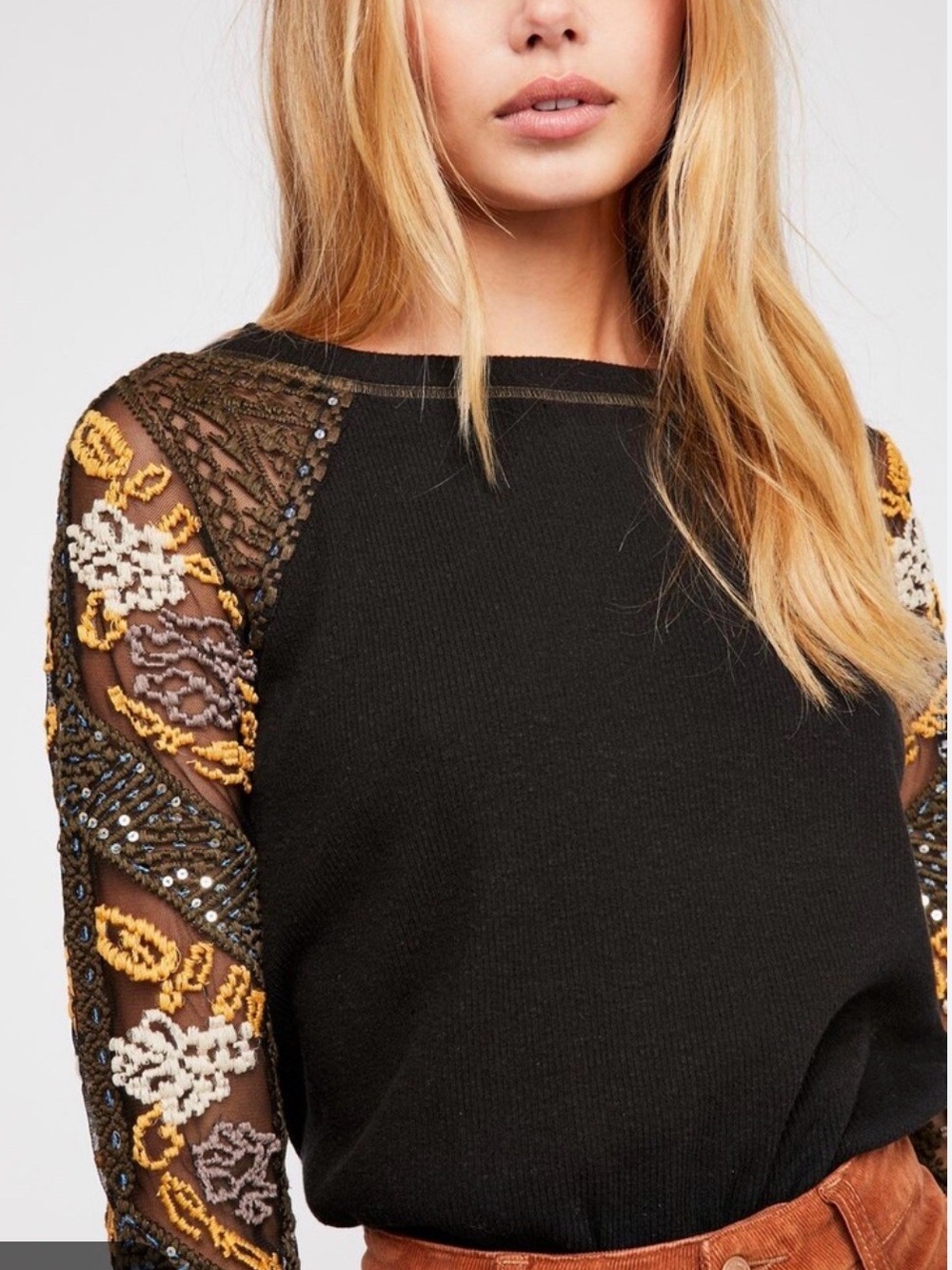 ⭐️Free People Rendezvous Embroidered Ribbed Tee⭐️ - Picture 2 of 8